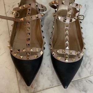 Valentino Rockstud caged Leather Ankle Strap Flats